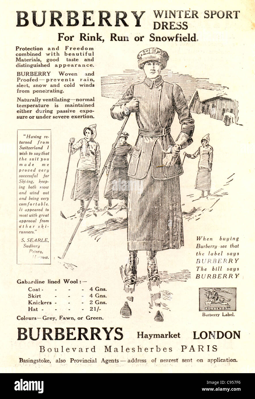 Advertisement for ladies Burberry winter sport dress Stock Photo - Alamy