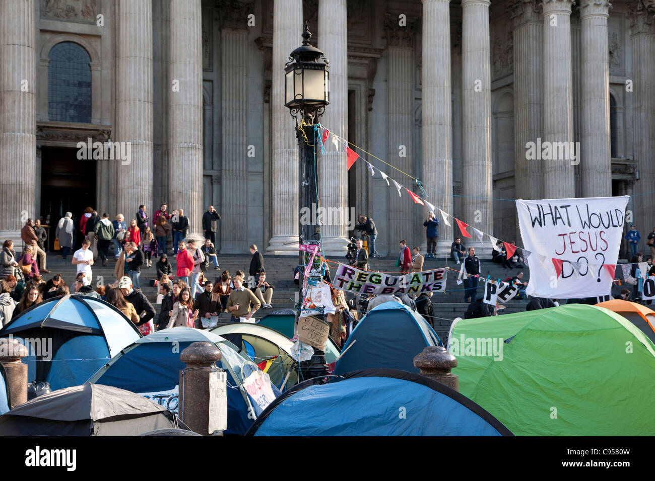 Occupy London anti-capitalism protest camp outside St Paul's Cathedral, London Stock Photo