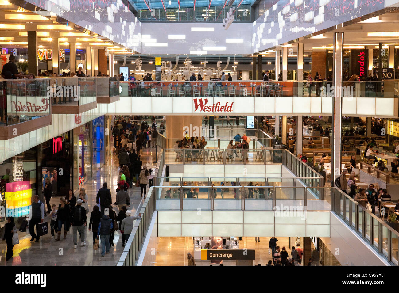 Westfield shopping mall centre, Stratford, London UK Stock Photo
