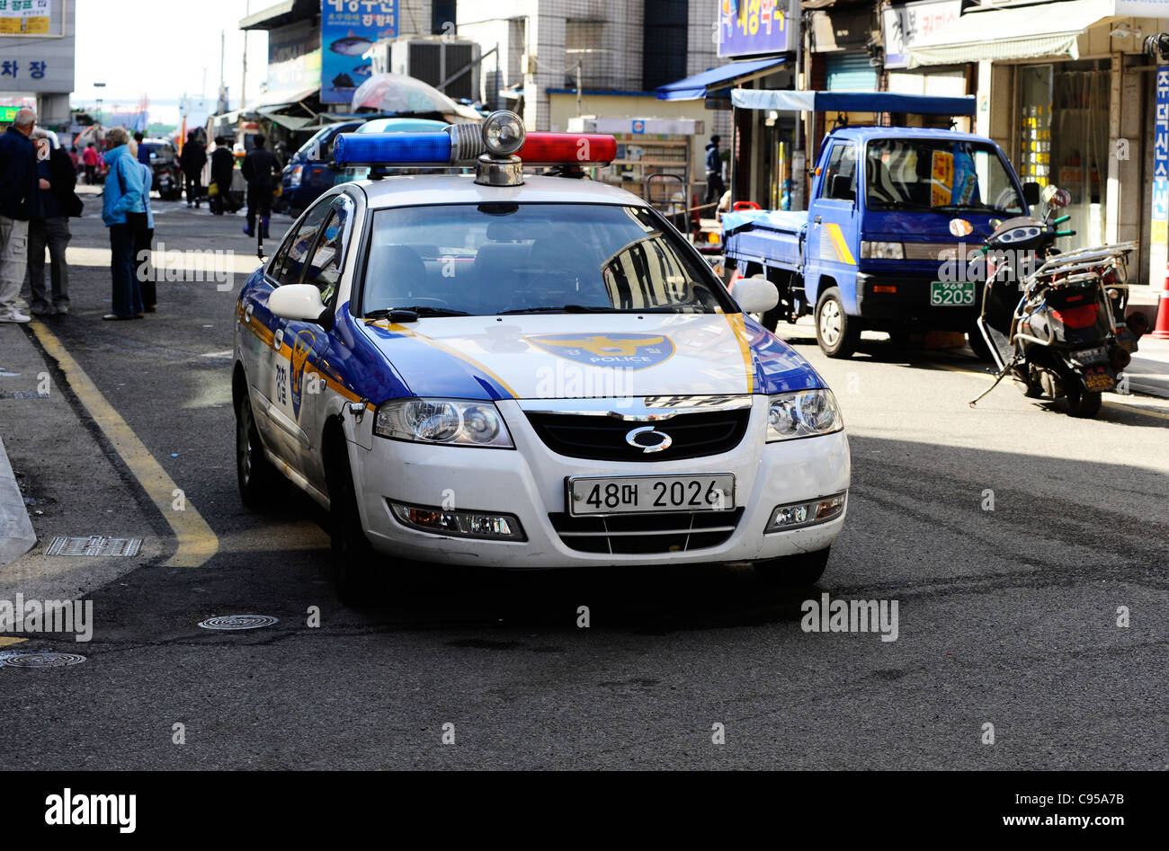 A police car in Busan, South Korea. Stock Photo