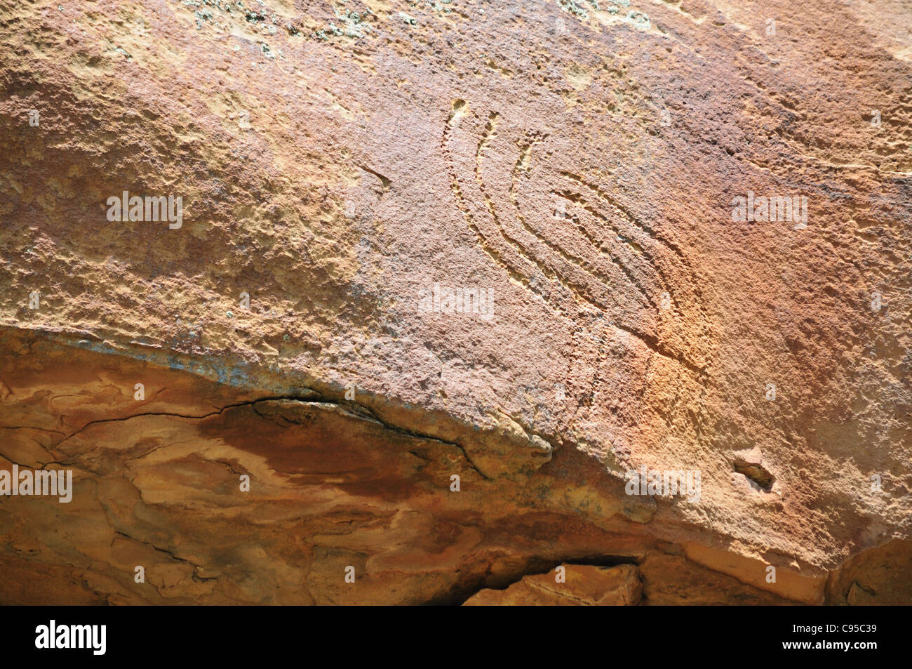 Cave art (petroglyphs) attributed to Fremont Indians in Nine Mile Canyon Stock Photo
