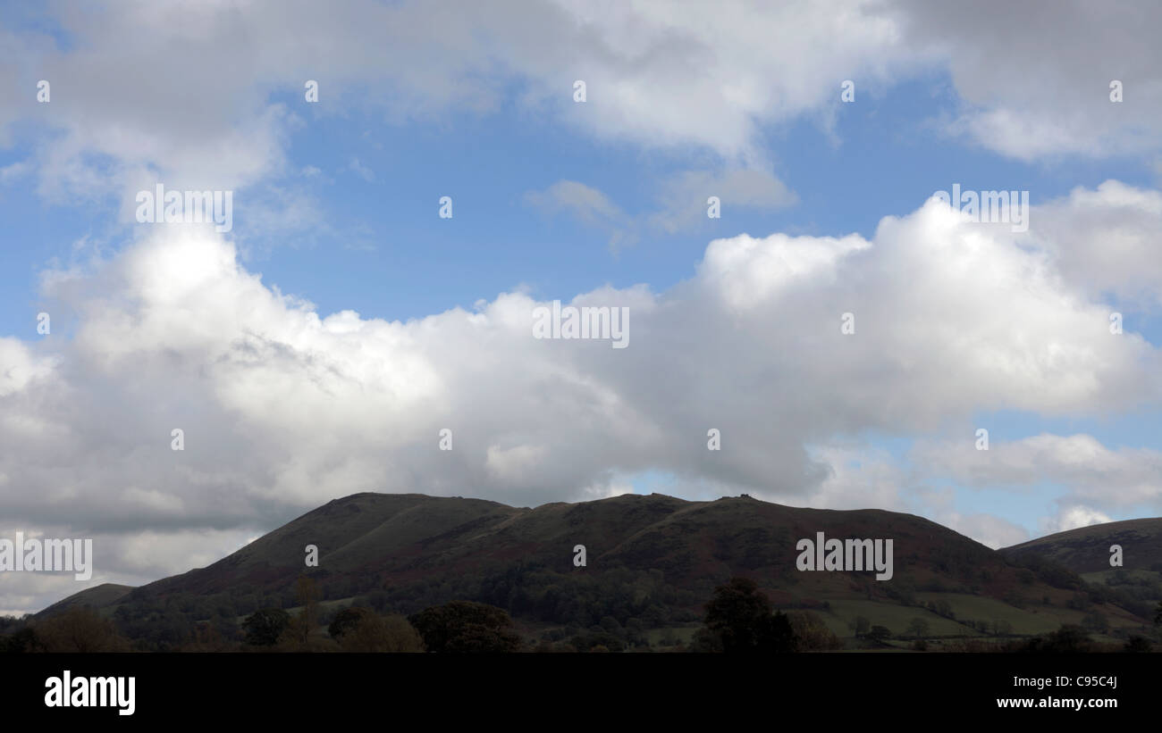 Situated in th  Shropshire Hills and rising to 1,506 feet ASL is Caer Caradoc,viewed here from Shrewsbury Road,Church Stretton. Stock Photo