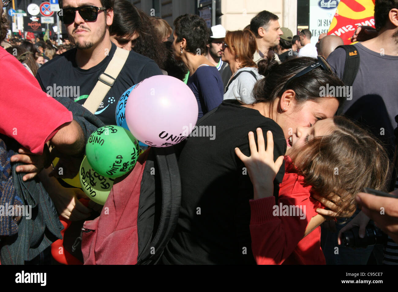 indignados protesters at occupy rome movement rally demo in rome italy 2011 Stock Photo