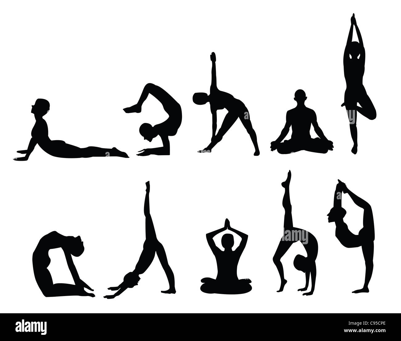 yoga pose silhouettes, in various poses. Vector format Stock Photo Alamy