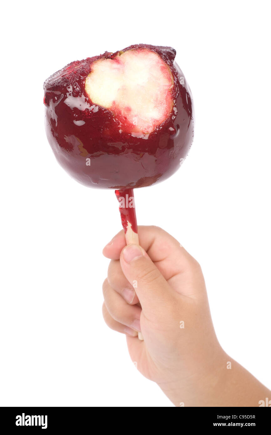 Red Taffy Apple with white background Stock Photo