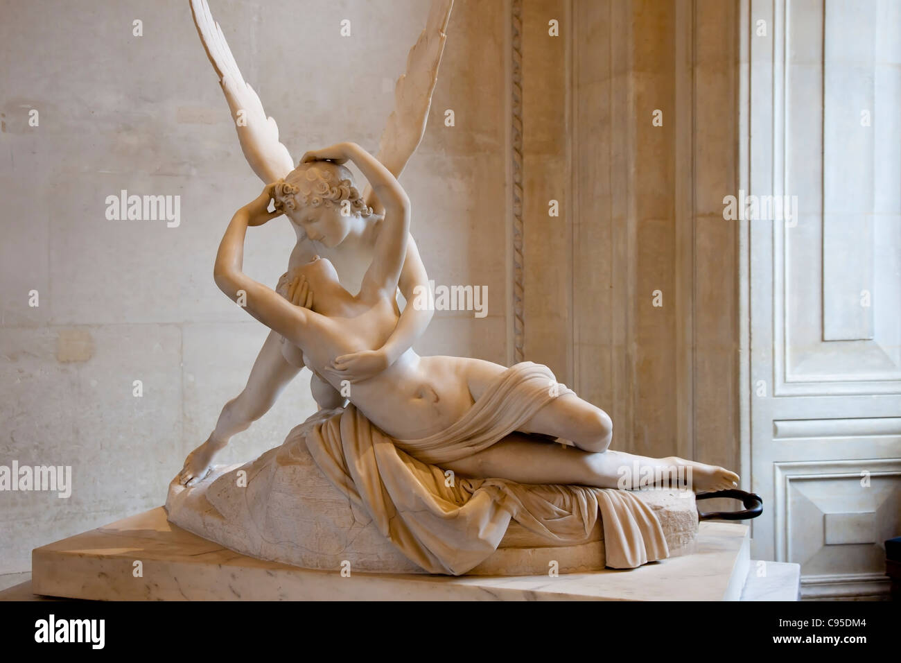 Musee du Louvre - Statue of 'Psyche Revived by Cupid's Kiss' by Antonio Canova, Paris France Stock Photo