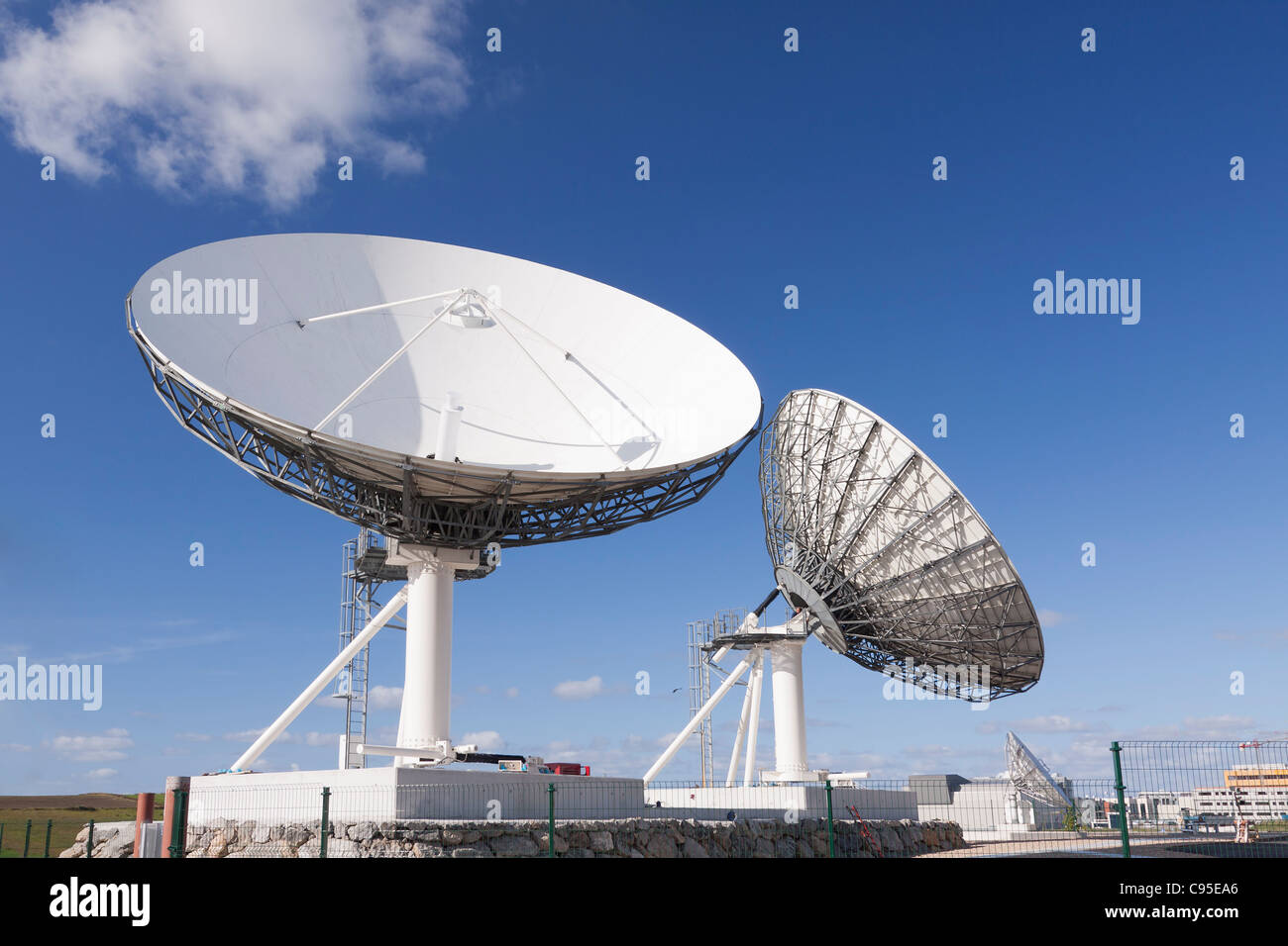 Large satellite antennas. PTCAN, Cantabria.scientist shanghai signal space spectrum stations mechanism technologies telecom television tracking trans Stock Photo