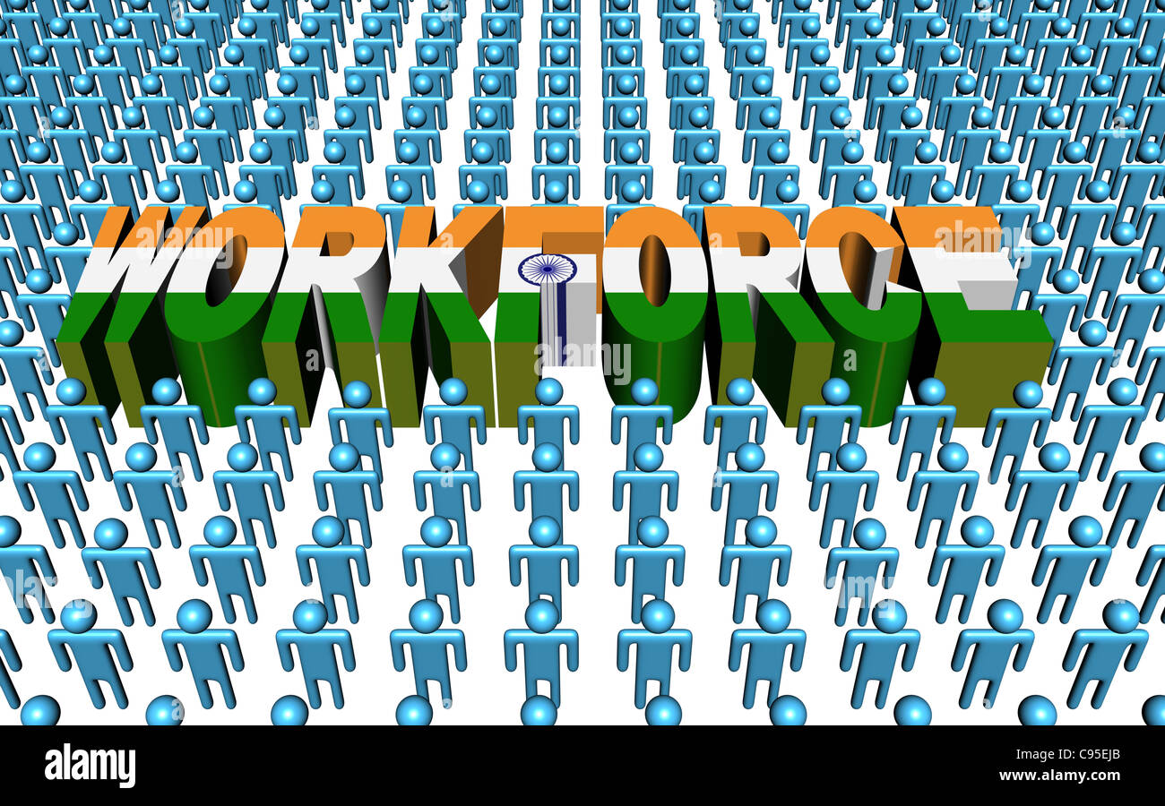 Indian workforce with flag text illustration Stock Photo