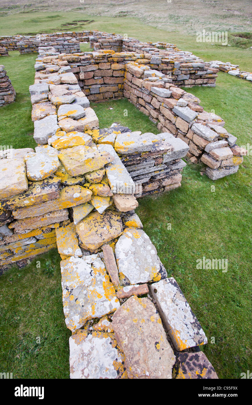 An ancient settlement on the Brough of Birsay thought to date from the 5th Century with later Pictish buildings. Stock Photo