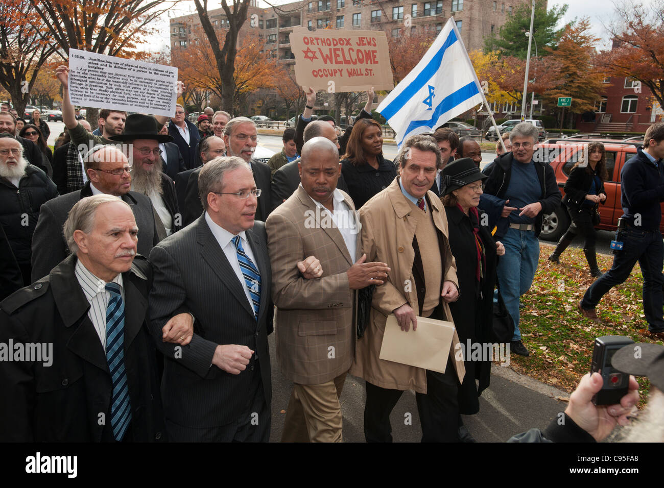 March down Ocean Parkway in the Midwood neighborhood of Brooklyn in New York against anti-semitism Stock Photo
