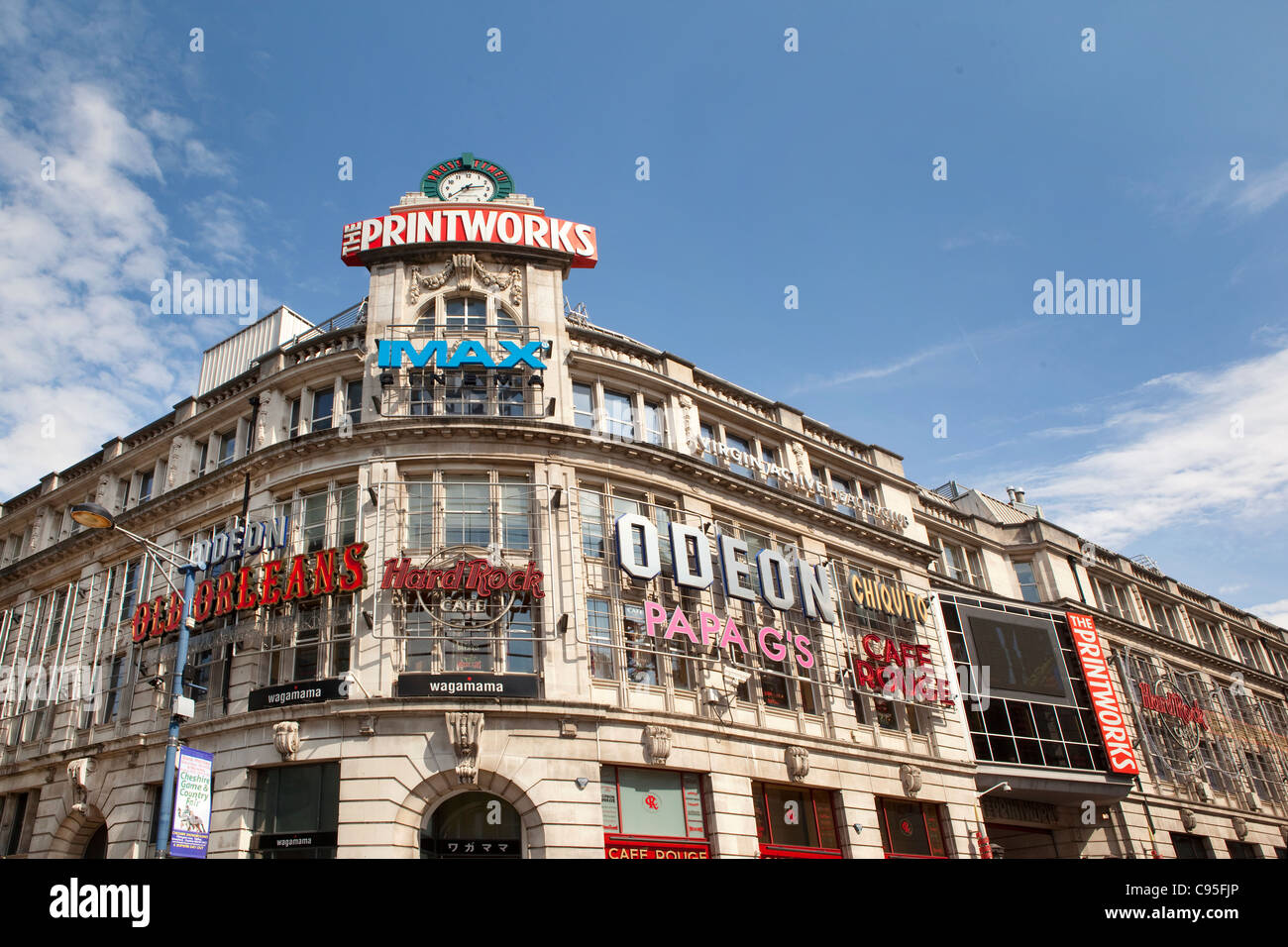 The Printworks building in Manchester. An entertainment centre with a cinema, Hardrock cafe, casino, bars and restaurants Stock Photo