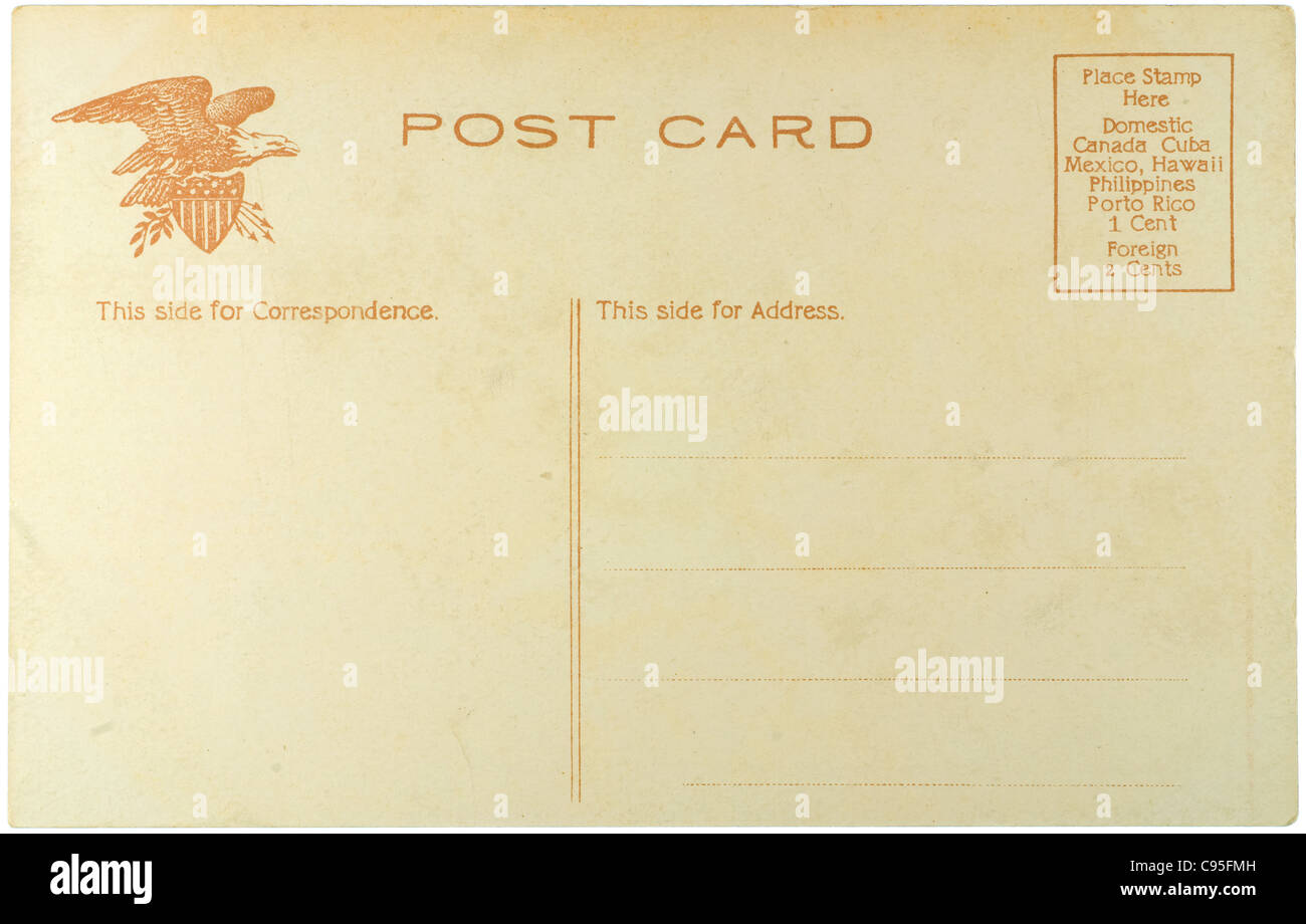 Blank vintage postcard from early-to-mid-1900s with copyspace Stock Photo