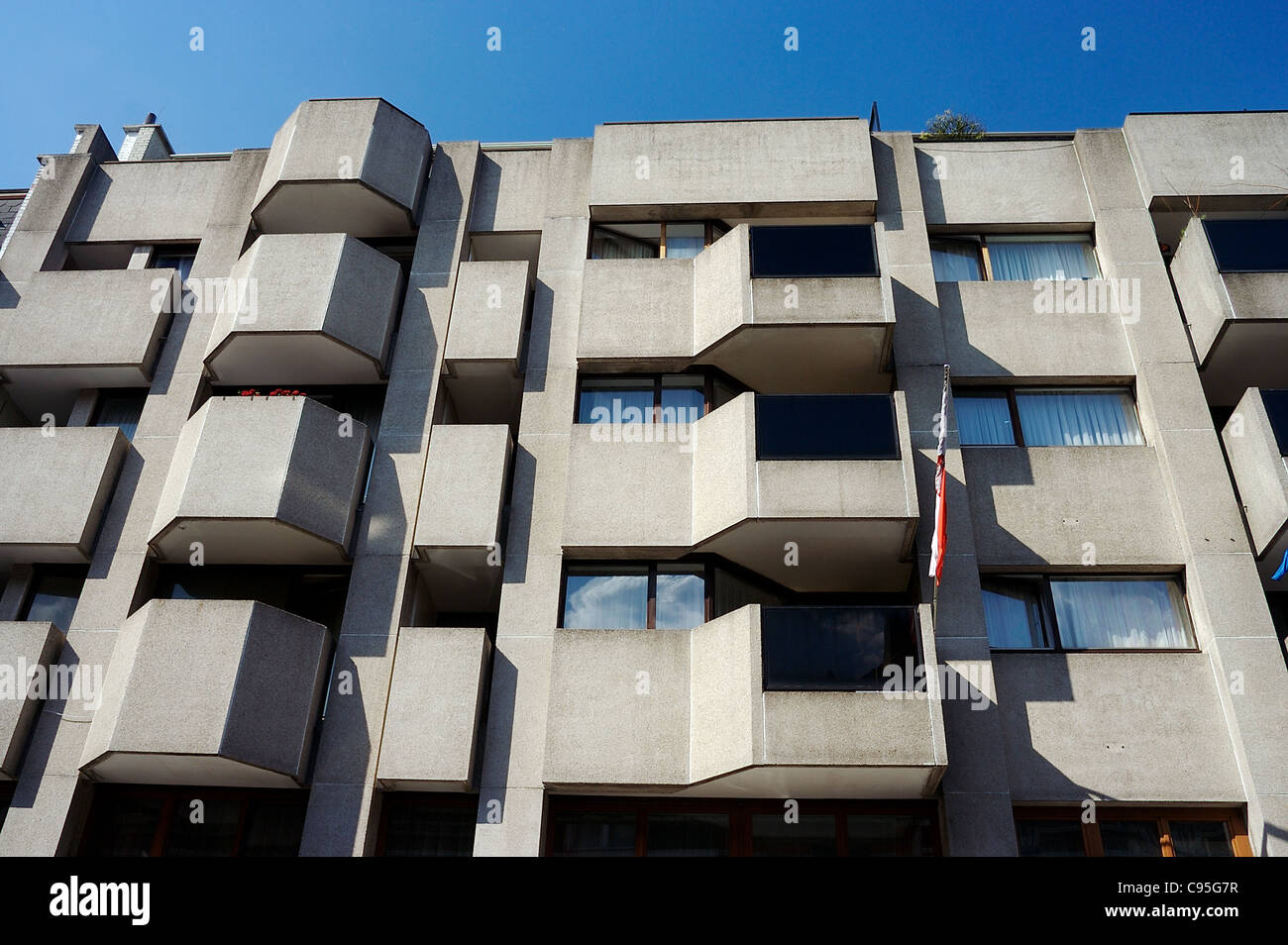 A modern, concrete apartment building in Brussels, Belgium Stock Photo