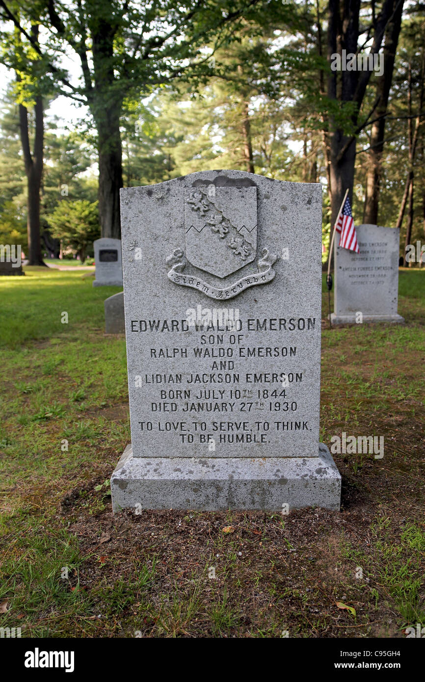 Grave of Ralph Waldo Emerson's son, Edward Waldo Emerson, in Sleepy Hollow Cemetery, Concord, Massachusetts, United States Stock Photo