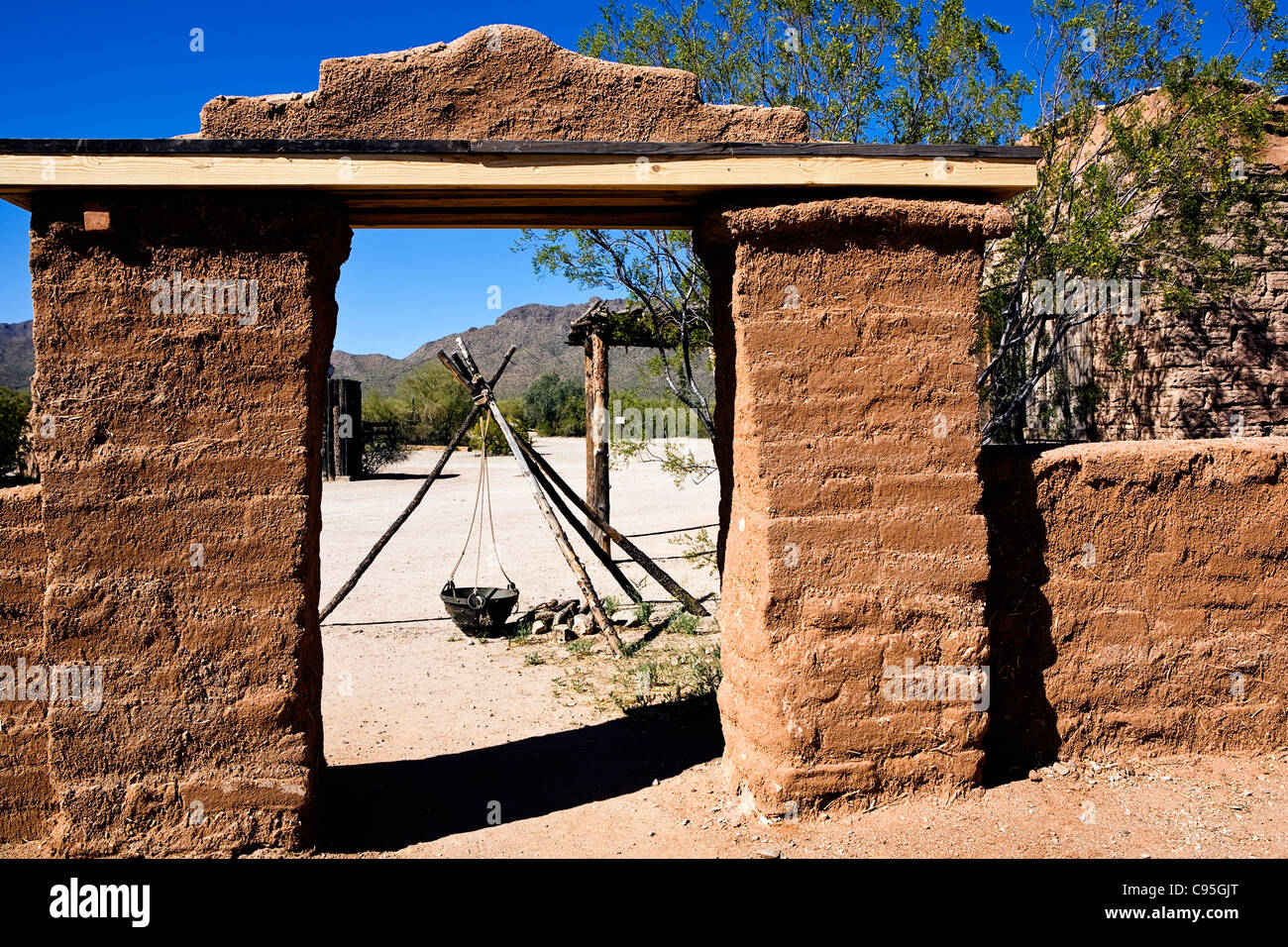 Image of an adobe structure at the Old Tucson Studios in Arizona Stock Photo