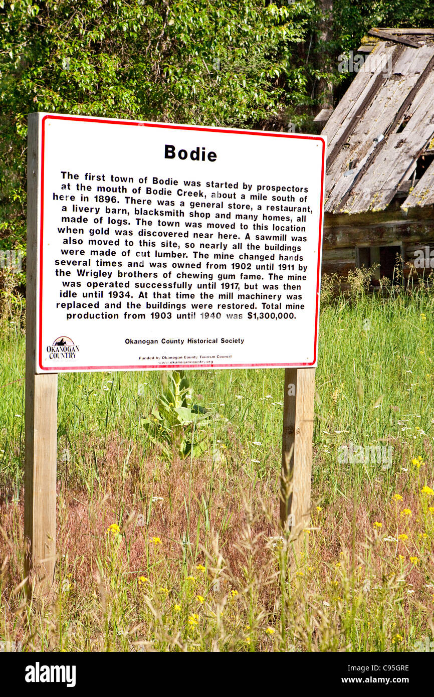 Image of the welcome sign for Bodie, Washington. Stock Photo