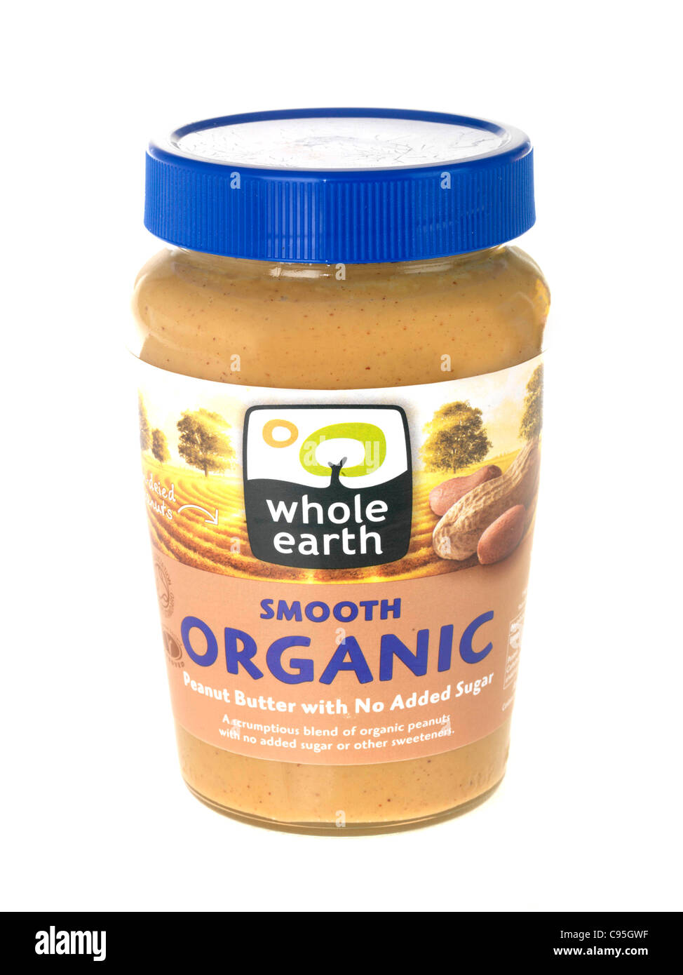 Food jar whole earth organic smooth peanut butter spread hires stock