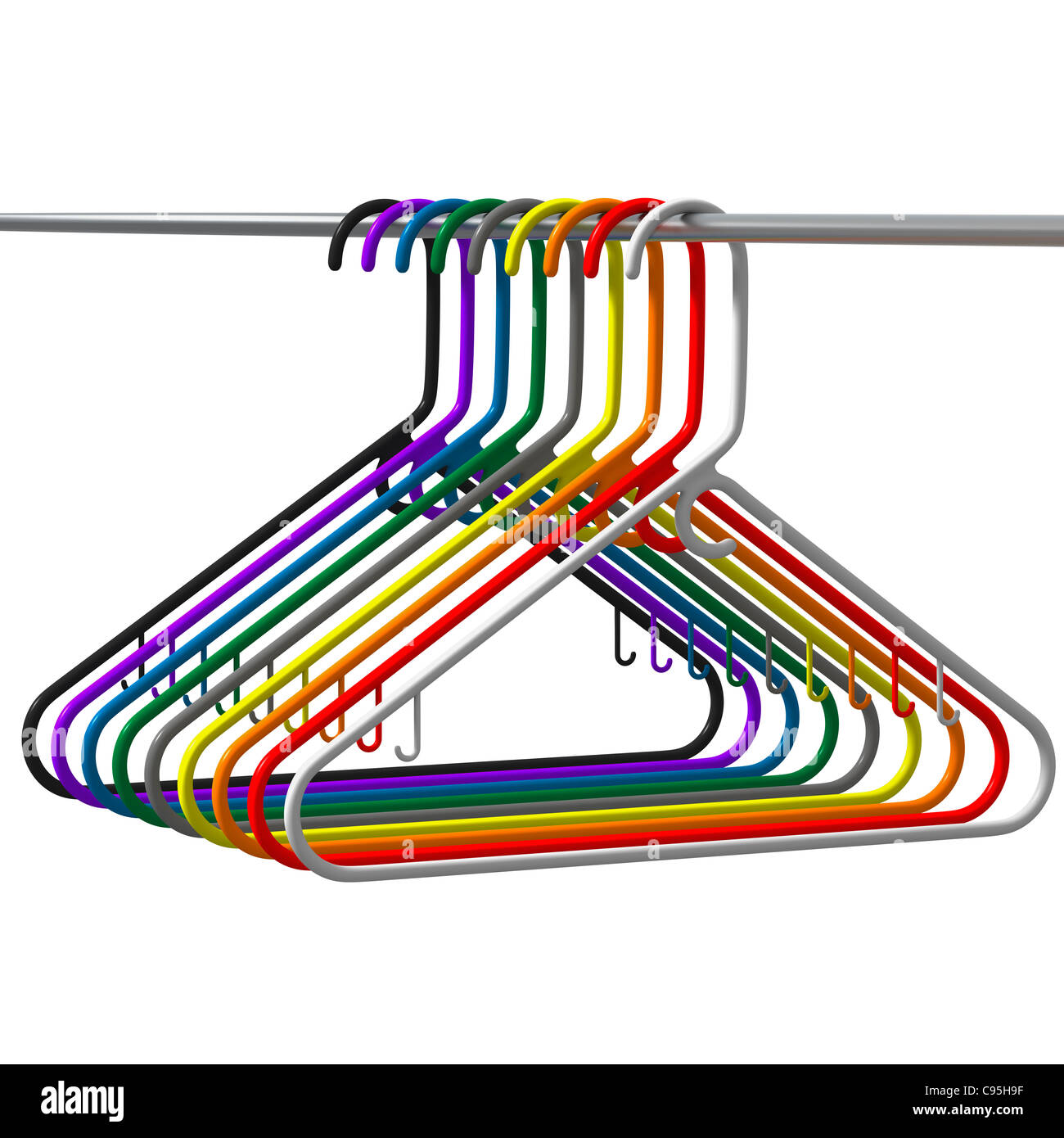 Coat hangers making a multi colored design Stock Photo Alamy