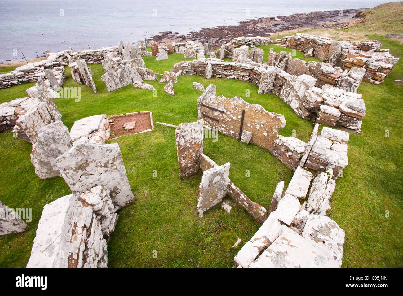 The Broch of Gurness is the best preserved Broch in Orkney, Stock Photo