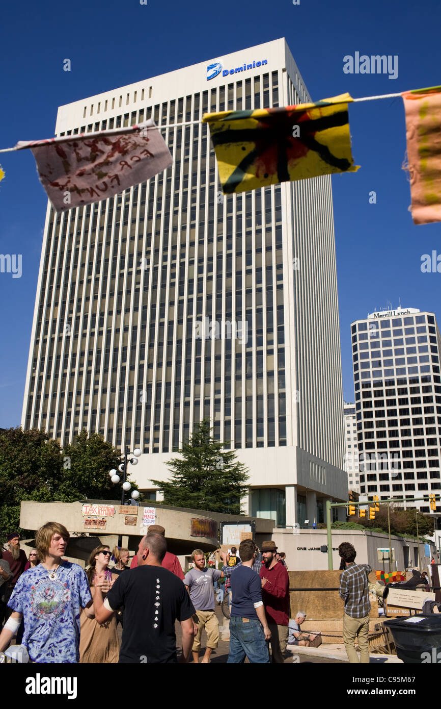 Occupy Richmond, Virginia, under Dominion Power corporate offices Stock Photo
