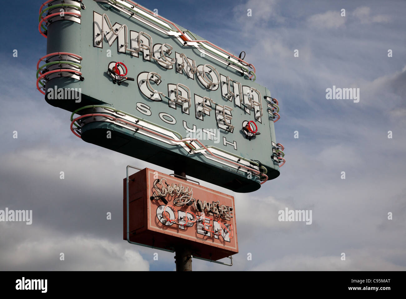 Magnolia Cafe South Neon Sign - Austin, Texas Stock Photo