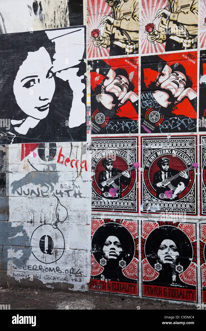 Shepard Fairey Street Art wheatpaste posters in Austin, Texas Stock ...