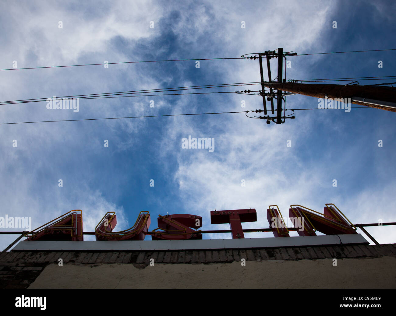 Austin, Texas neon sign silhouette on South Congress Ave Stock Photo