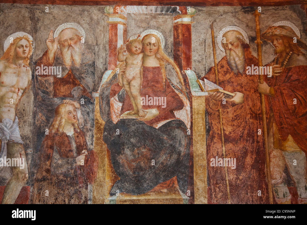 Italy, Piedmont, Lake Orta, San Giulio Island, Basilica of San Giulio, Frescoes depicting The Life of Christ Stock Photo