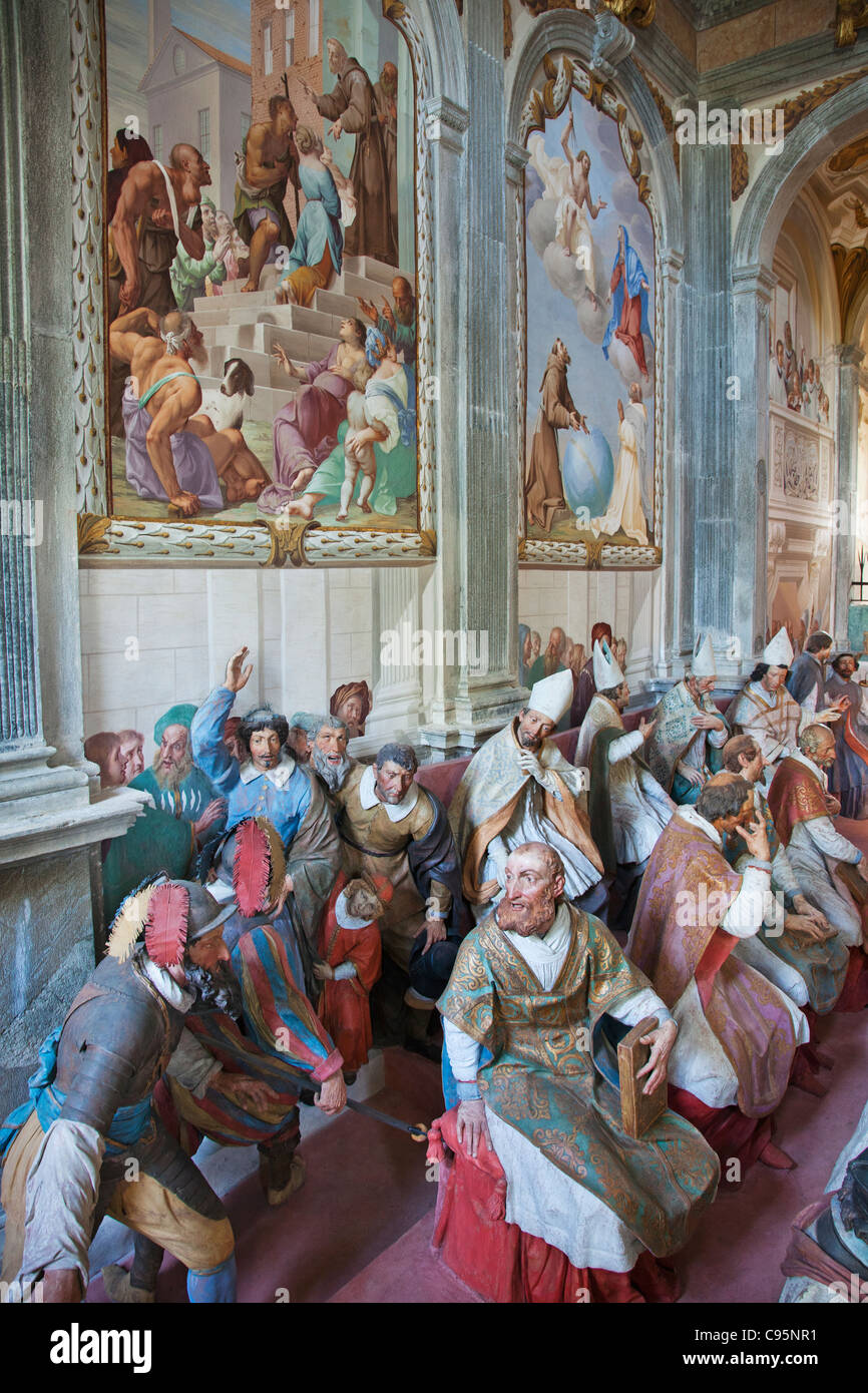 Italy, Piedmont, Lake Orta, Orta, Sacri Monte di San Francesco, Chapel XX, Representation of the Canonization of Saint Francis Stock Photo