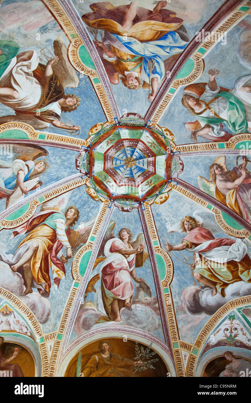 Italy, Piedmont, Lake Orta, Orta, Sacri Monte di San Francesco, Chapel III, Ceiling Frescoes Stock Photo