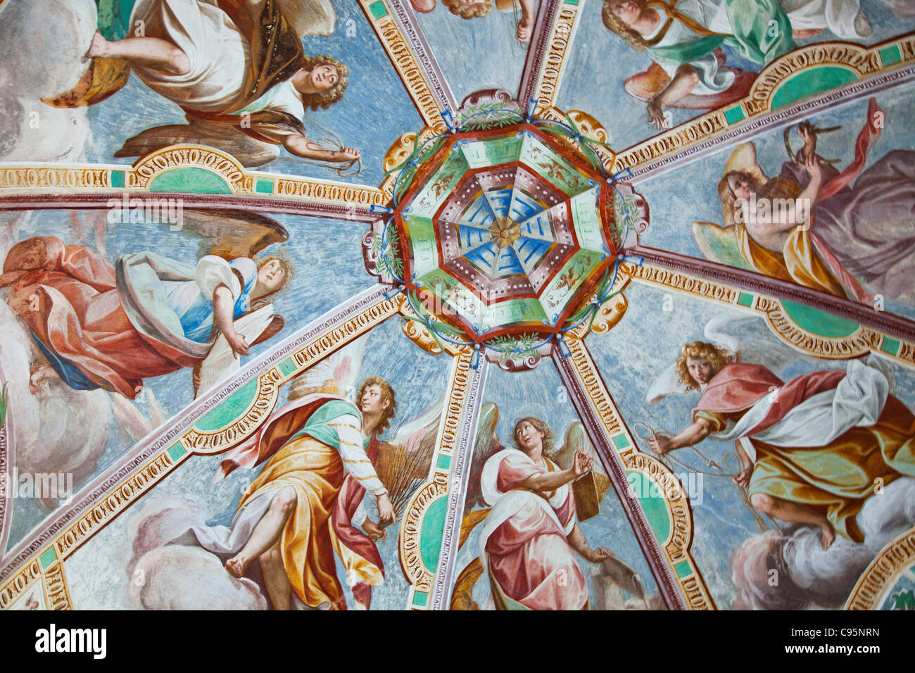 Italy, Piedmont, Lake Orta, Orta, Sacri Monte di San Francesco, Chapel III, Ceiling Frescoes Stock Photo