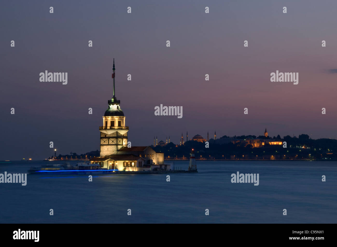 The Maiden's Tower is located at the southern entrance of Bosphorus,istanbul,Turkey.Tower of Leandros Stock Photo