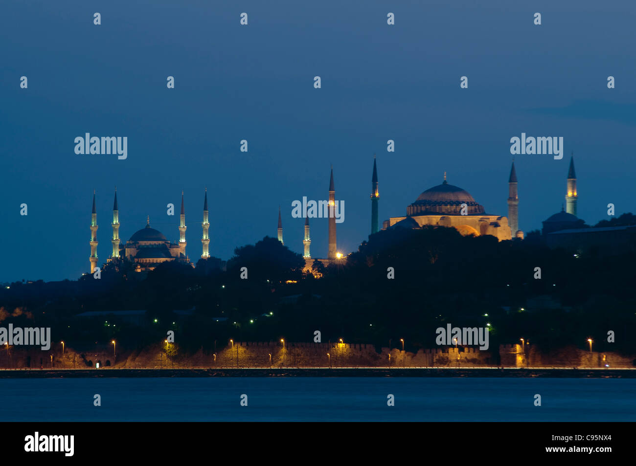 The Blue Mosque and Hagia Sophia at night,istanbul,Turkey Stock Photo ...