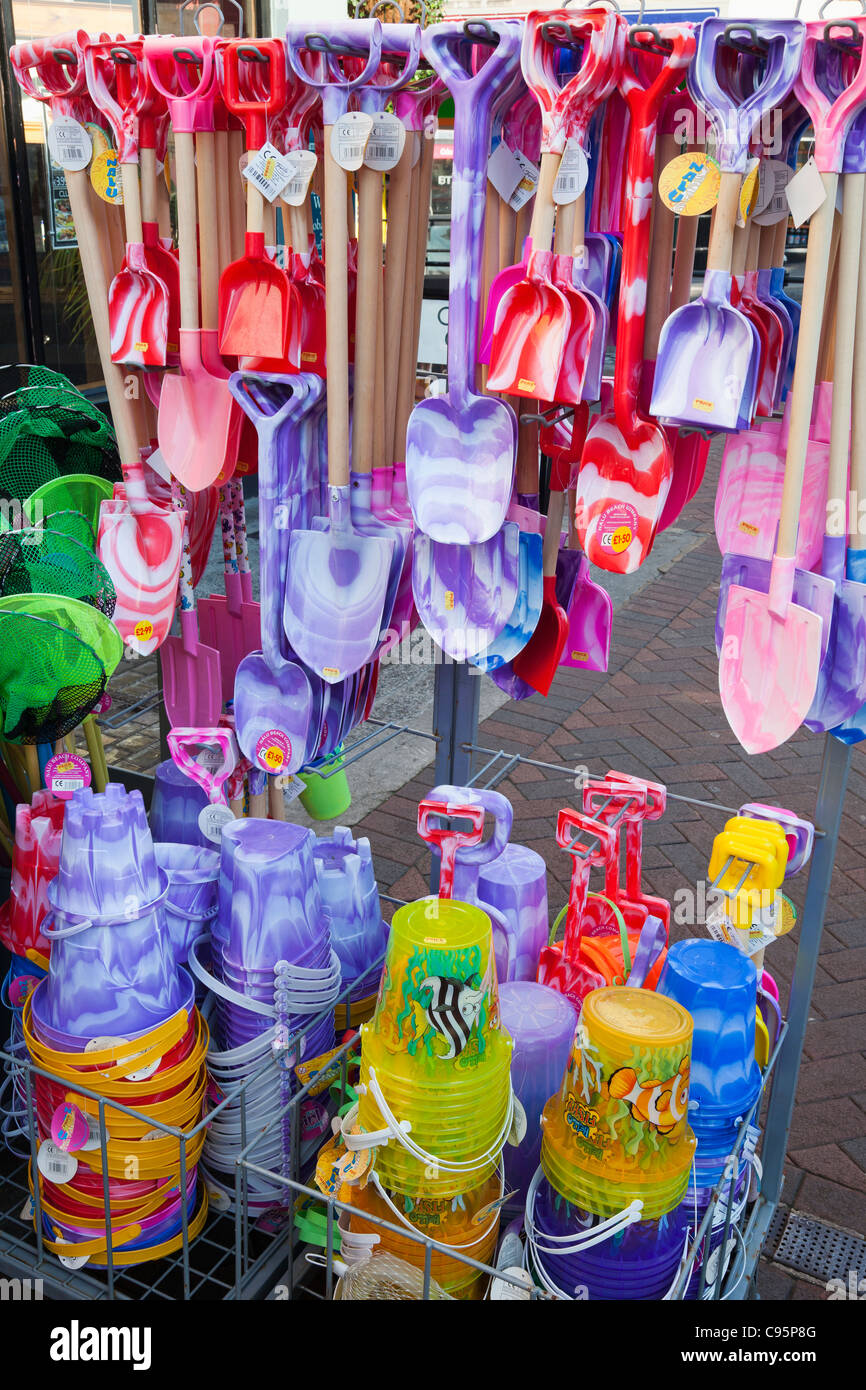 England, Dorset, Weymouth, Shop Display of Buckets and Spades Stock