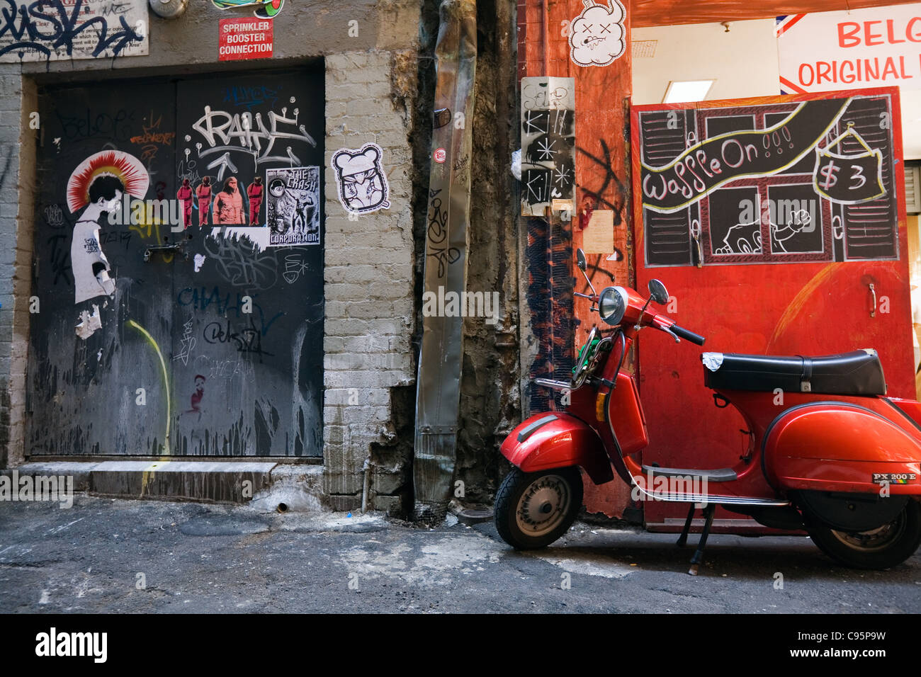 Laneway artwork next to the Belgian Waffle shop on Degraves Street in Melbourne, Victoria, Australia Stock Photo