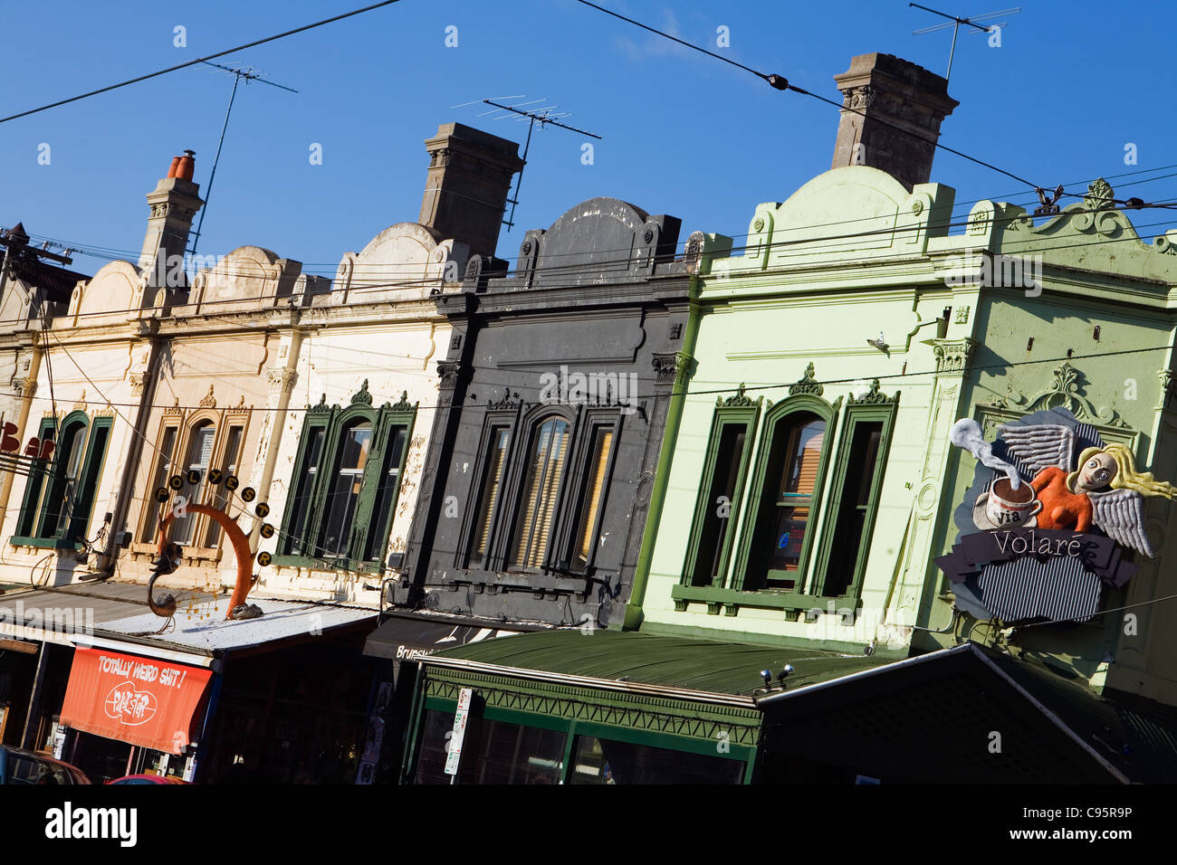 Colourful shopfronts along Brunswick Street in Fitzroy, Melbourne, Victoria, Australia Stock Photo