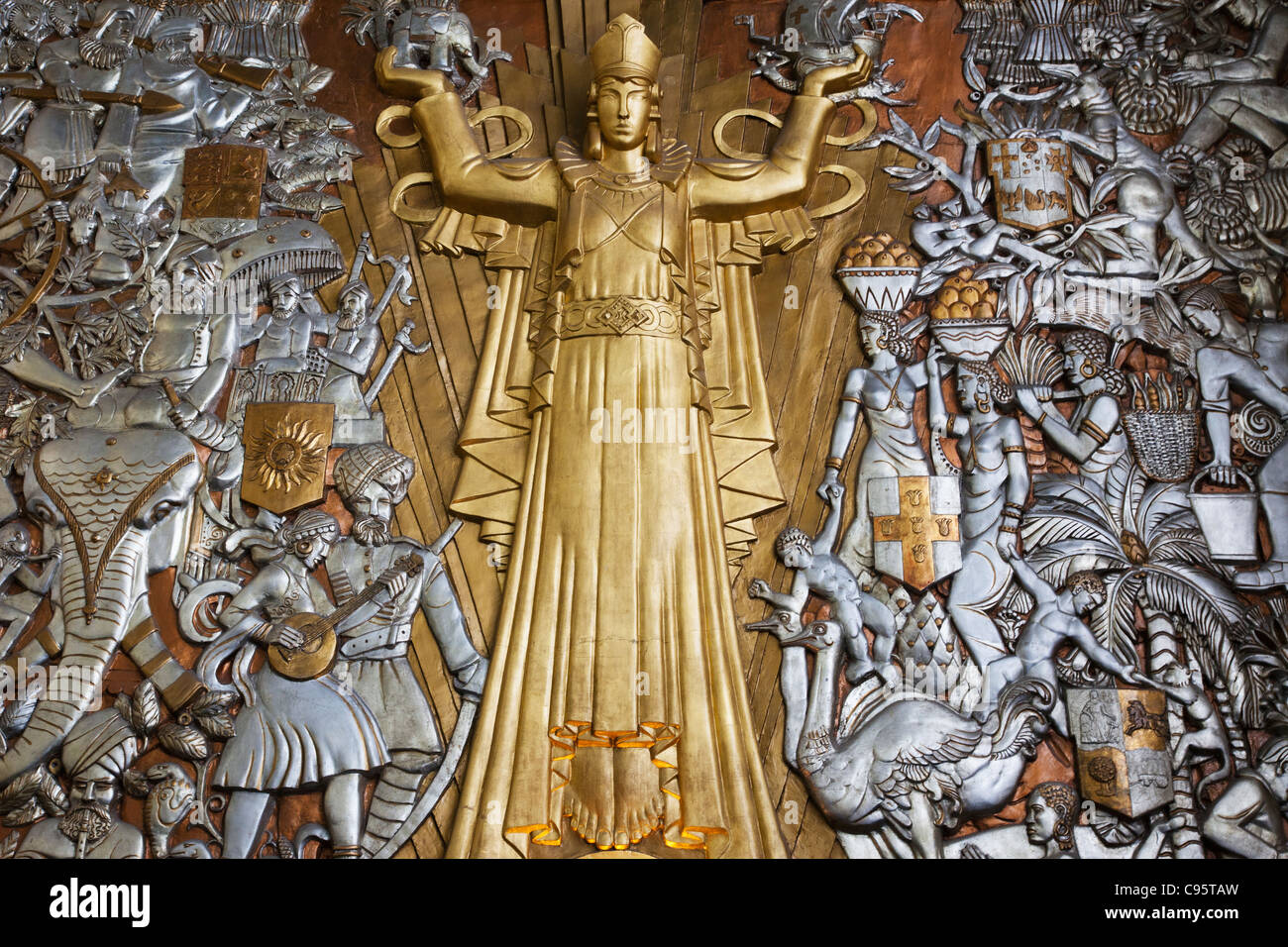 England, London, 120 Fleet Street, Art Deco Paneling in the Foyer of