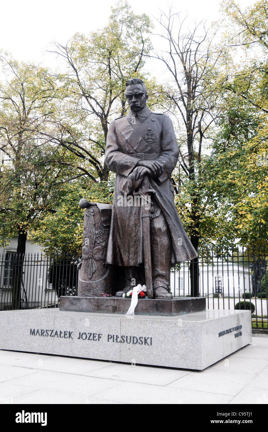 Jozef Pilsudski monument near Belweder Palace in Warsaw, Poland Stock Photo