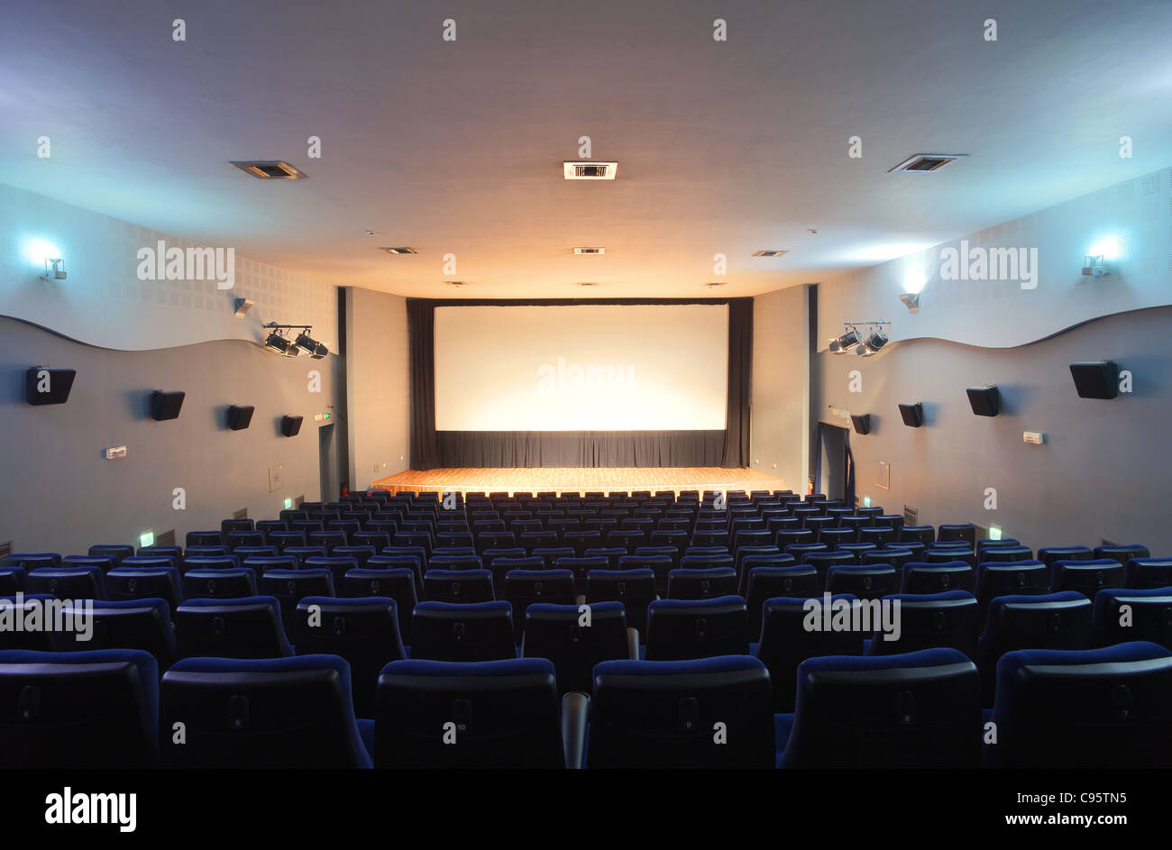 Cinema interior, empty seats, modern design. Stock Photo
