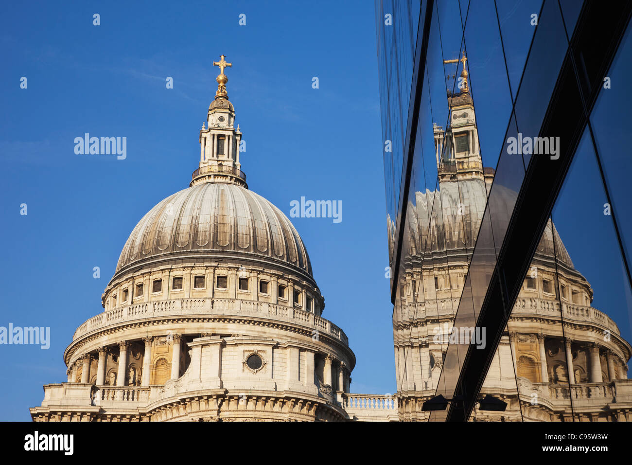 England,London,Reflection in Glass of St.Paul's Cathedral Stock Photo