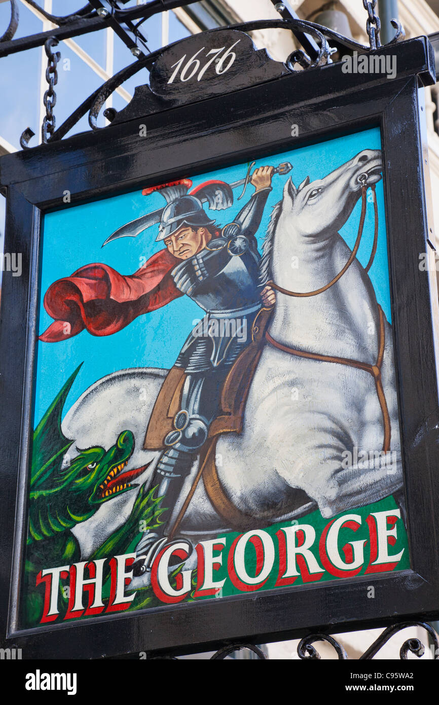 England, London, Southwark, The George Pub Sign Stock Photo