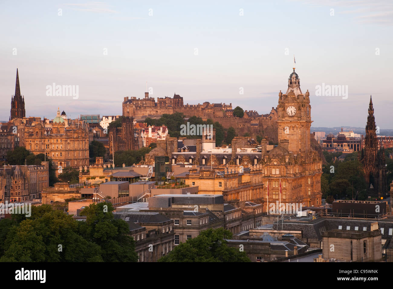 Scotland, Edinburgh, City Skyline View from Carlton Hill Stock Photo