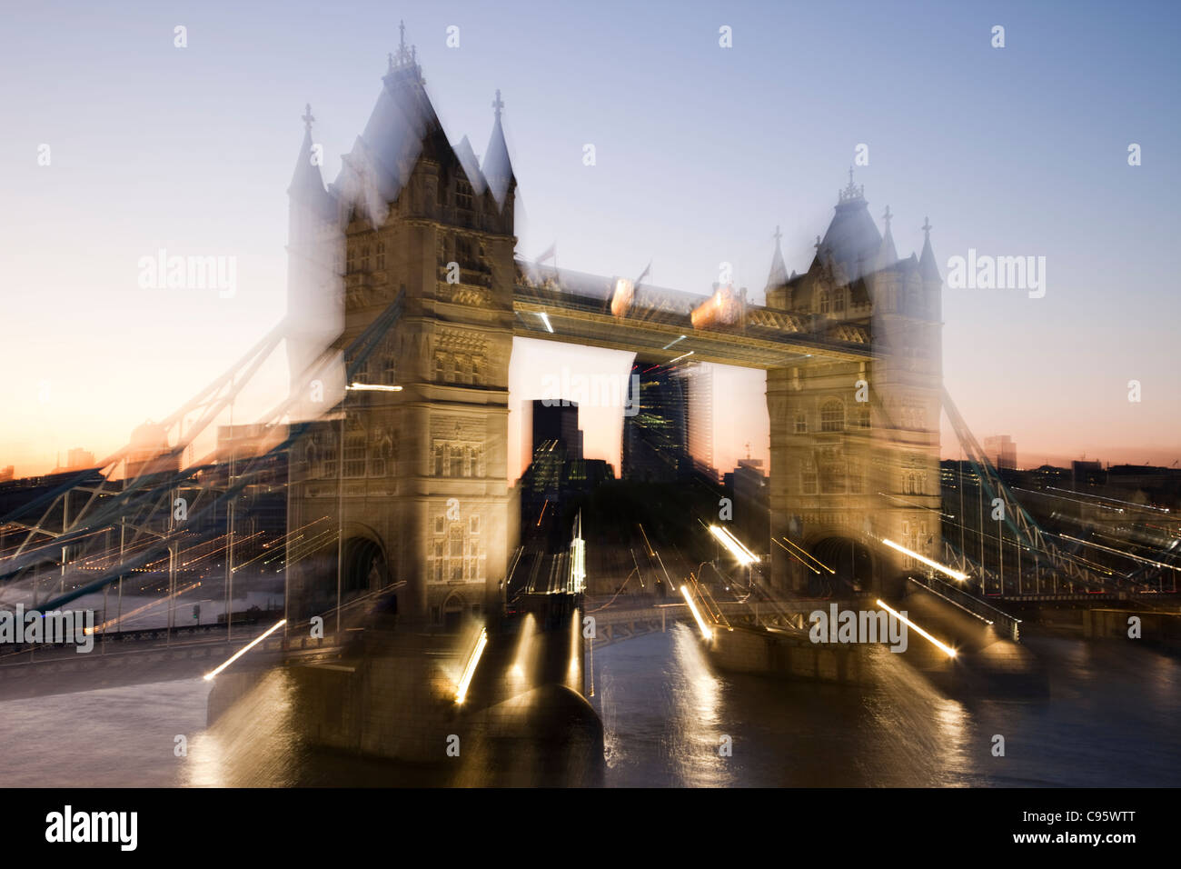 England, London, Tower Bridge and River Thames at night Stock Photo