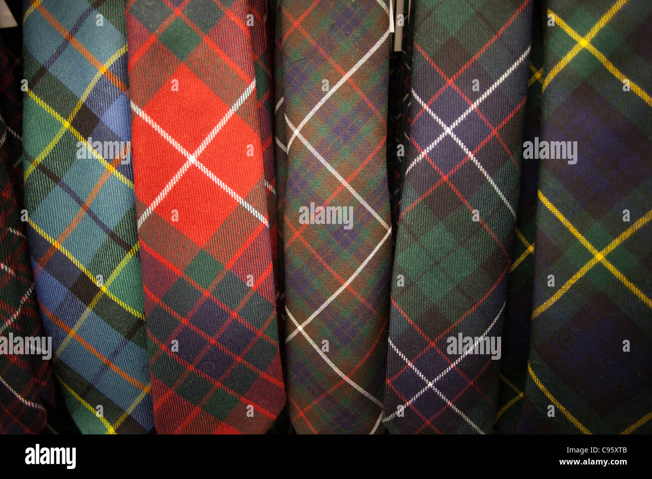 Scotland, Edinburgh, Tie Display in the Tartan Weaving Mill Stock Photo