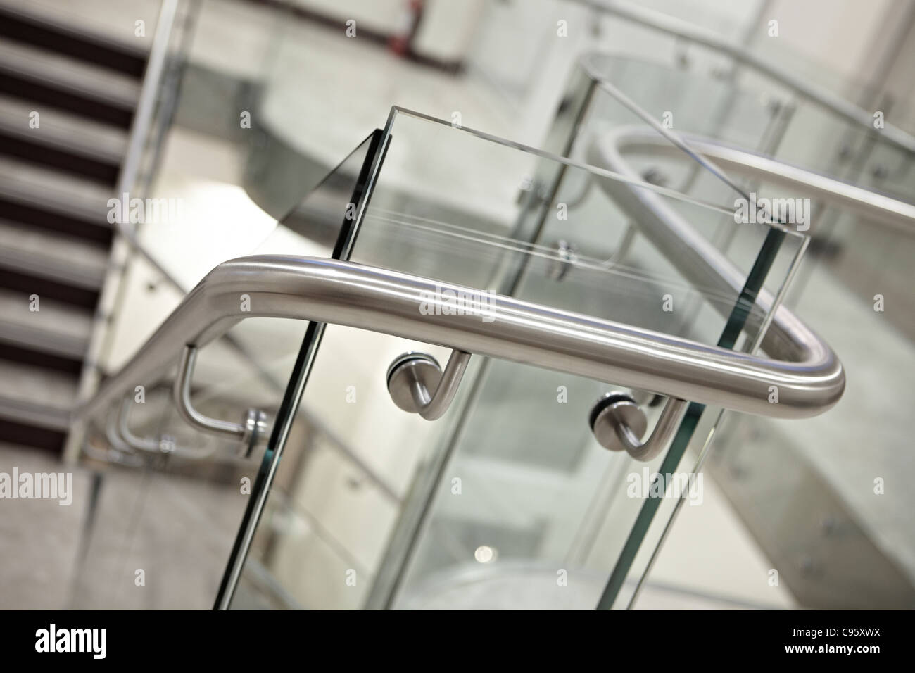 Stainless Steel And Glass Banister Rail Modern Stock Photo