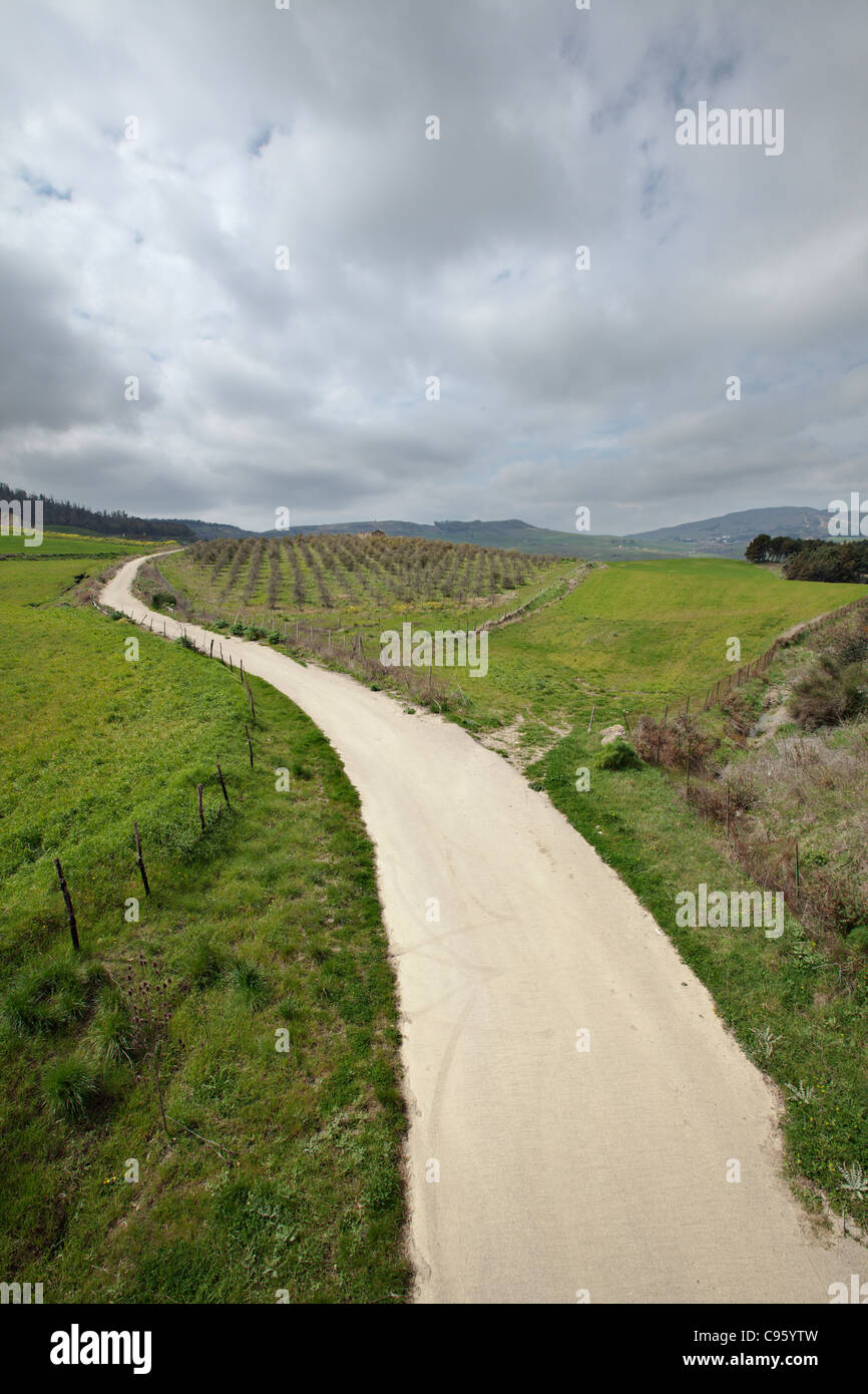 Countryside road in Sicily, Italy. Stock Photo