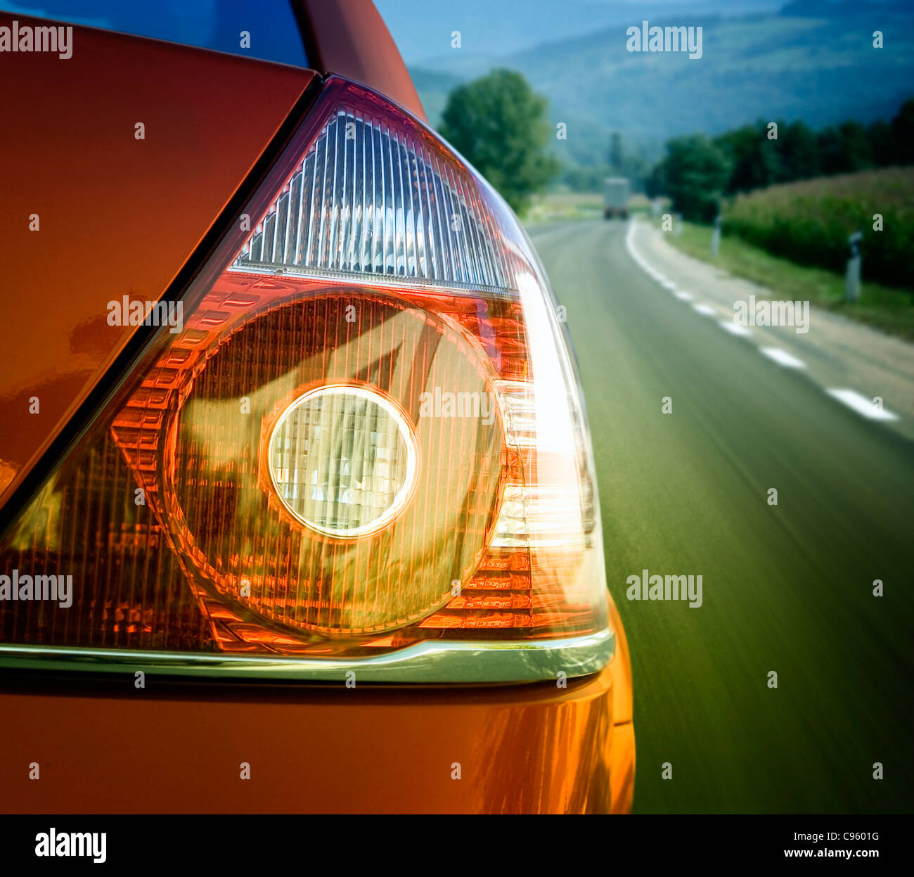 Red Car On The Road Stock Photo Alamy
