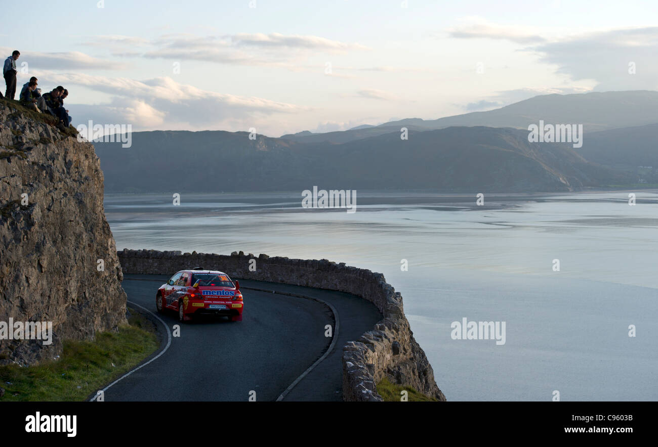 A rally car is seen during a stage of the Rally of Wales GBR November 2011 Stock Photo