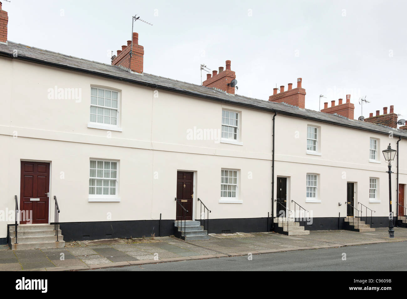 Mount street terraced housing in the fishing port of Fleetwood. Stock Photo