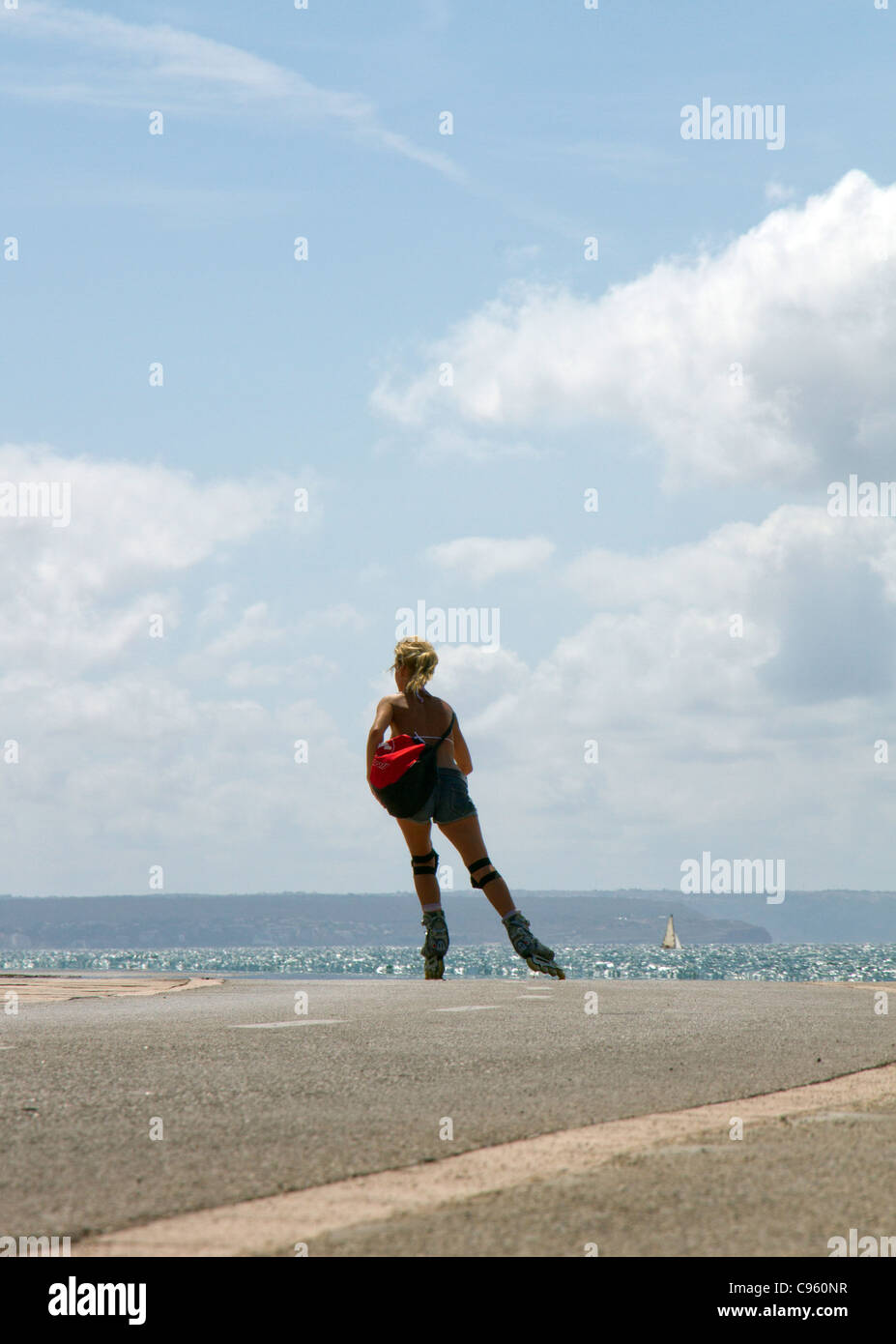 Roller Skater woman skating on lane in Palma de Mllorca Majorca